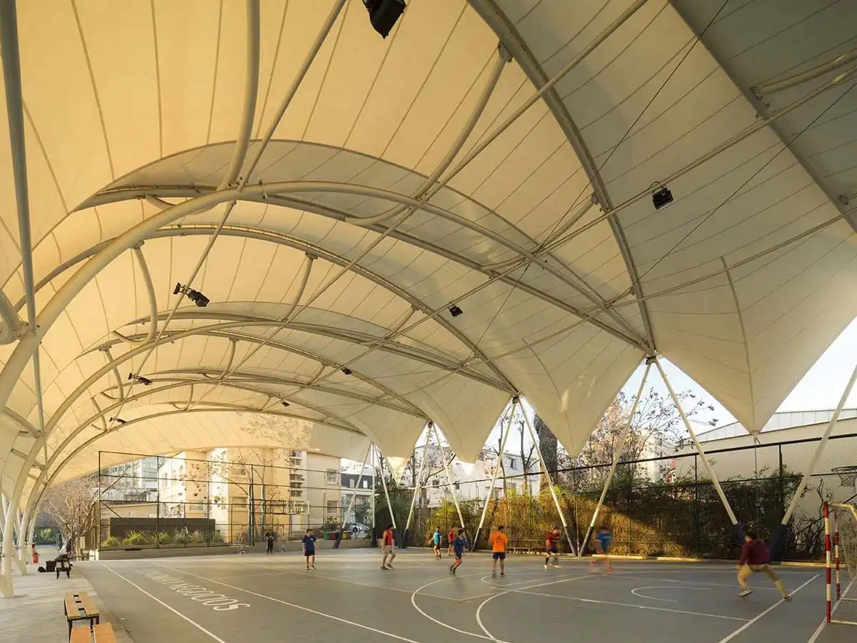 Tensile structure for sports area or turf